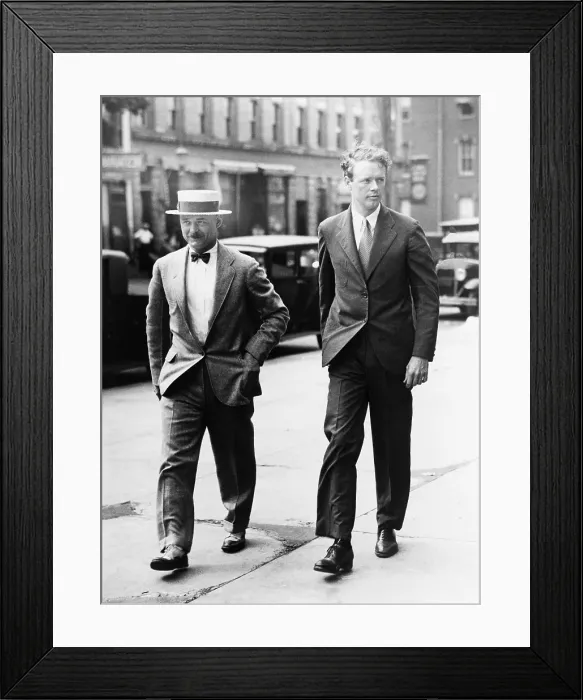 Framed Print : Charles A. Lindbergh and New Jersey State Police head, Colonel Schwarzkopf, at the courthouse at Flemington, N.J