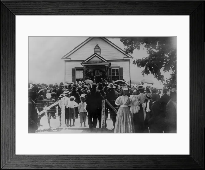 Framed Print : Booker T. Washington addressing crowd from porch of a small building, in Brownsville, Texas, ca. 1900