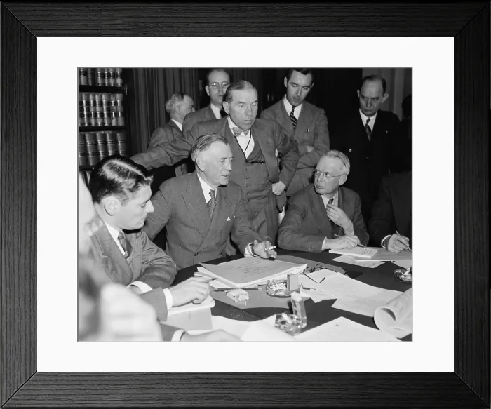 Framed Print : House and Senate conferees agree on final draft of neutrality bill. Nov. 3, 1939. Sen. Key Pittman, seated in center, and Rep Framed Print : House and Senate conferees agree on final draft of neutrality bill. Nov. 3, 1939. Sen. Key Pittman, seated in center, and Rep