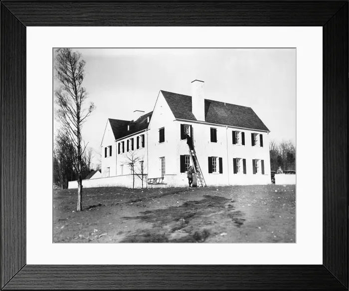 Framed Print : Police examining the window from which Charles A. Lindbergh's baby was kidnapped, Hopewell, New Jersey. March 2, 1932