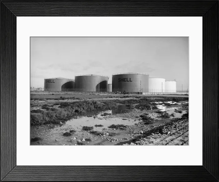 Framed Print : Shell oil tanks near Haifa, Palestine. Ca. 1934-39