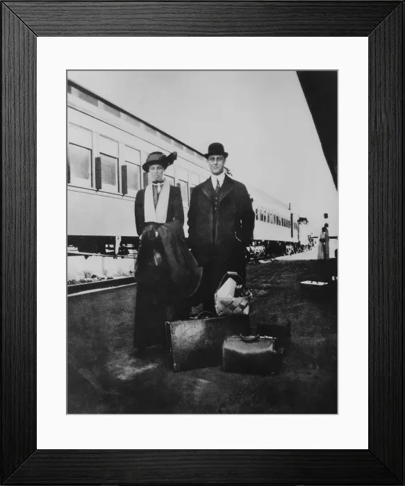 Framed Print : Franklin and Eleanor Roosevelt at a train station with luggage. 1910. (BSLOC_2013_6_26)