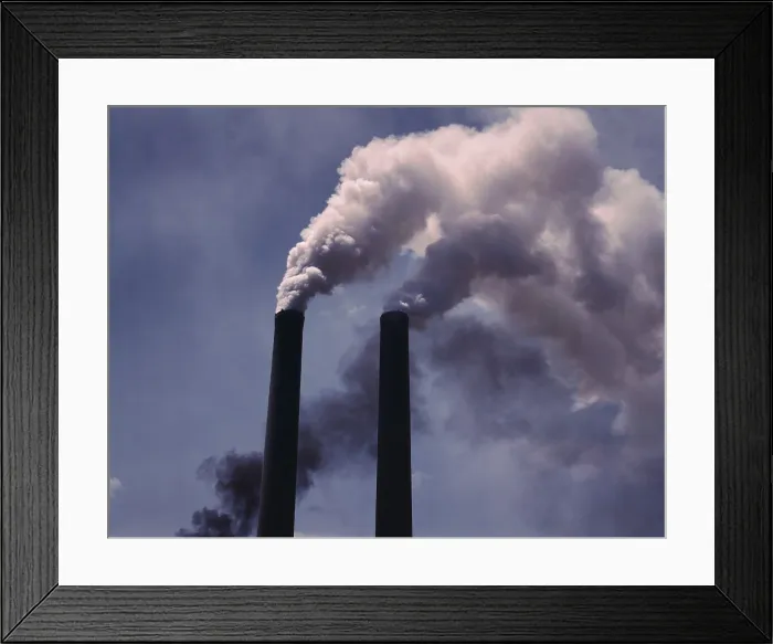 Framed Print : Smoke stacks were a symbol of industrial growth and prosperity when this wartime color photo was made in 1942, by U.S. government photographer, Alfred Palmer