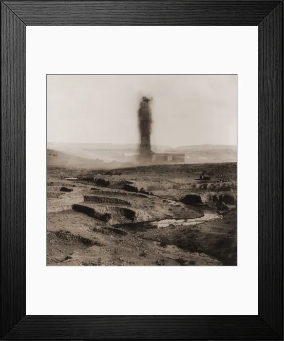 Framed Print : An oil gusher spouting in the Kirkuk District of Iraq, creating a stream of oil seen in the photo foreground. 1932-33. Stream of oil in foreground