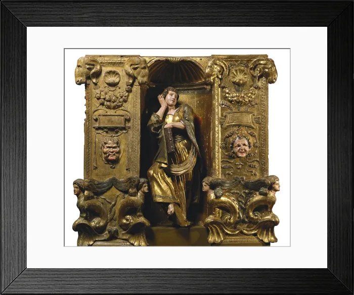 Framed Print : BERRUGUETE, Alonso (1480-1561). Altarpiece of San Benito el Real. 1526. Saint John the Evangelist writing. Multicoloured relief. Renaissance art. Sculpture. SPAIN. Valladolid