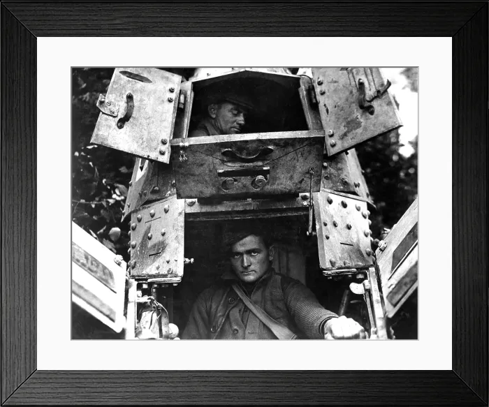 Framed Print : American skipper and gunner inside a British Whippet tank, with the hatches open