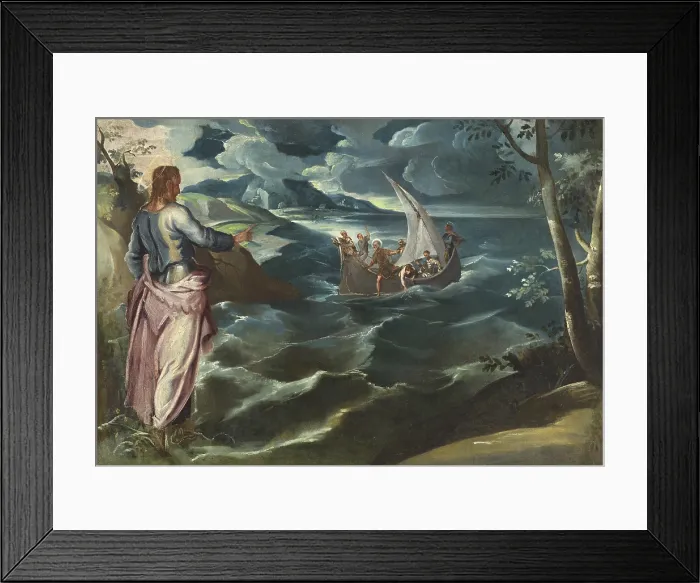 Framed Print : Christ at the Sea of Galilee, by Tintoretto, c. 1575-80, Italian mannerist painting, oil on canvas. The artwork depicts an episode from the Gospel of John