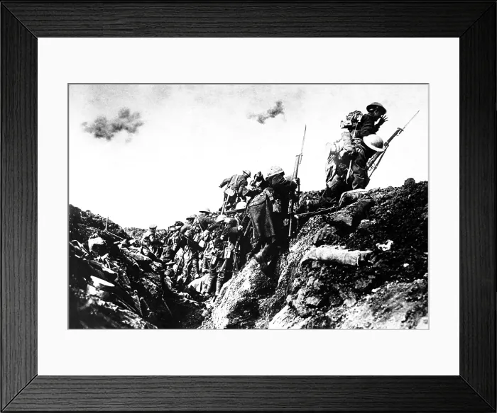 Framed Print : Canadian troops going, over the top, during training near St. Pol, France. World War I. October 1916