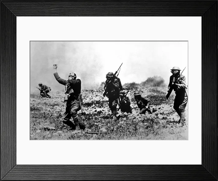 Framed Print : Picture posed by U.S. Army Engineer Corps, to illustrate effects of phosgene gas. Photo was taken in France, near front line trenches. World War I. 1918