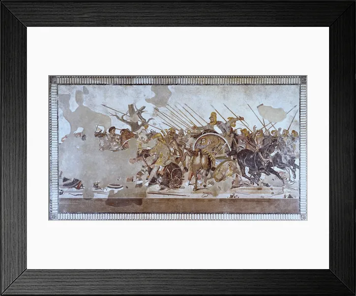 Framed Print : The Battle of Issus. 1st c. Scene of the battle between Alexander the Great of Macedonia and the Achaemenid king Darius III. Roman art. Mosaic. ITALY. Naples