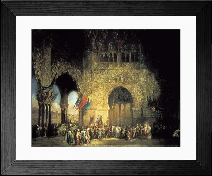 Framed Print : PEREZ VILLAAMIL, Jenaro (1807-1854). El juramento de Alvar Fanez Minaya. 1847. Romanticism. Orientalism. Oil on canvas. SPAIN. Sevilla. Royal Alcazars
