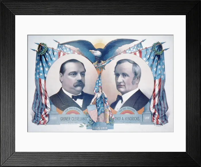 Framed Print : 1884 Democratic campaign poster with portraits of Grover Cleveland and Thomas A. Hendricks Framed Print : 1884 Democratic campaign poster with portraits of Grover Cleveland and Thomas A. Hendricks