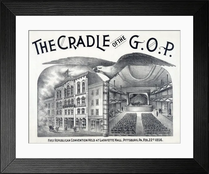 Framed Print : Lafayette Hall, Pittsburgh, PA where the newly established Republican party held its first convention in Feb. 1856