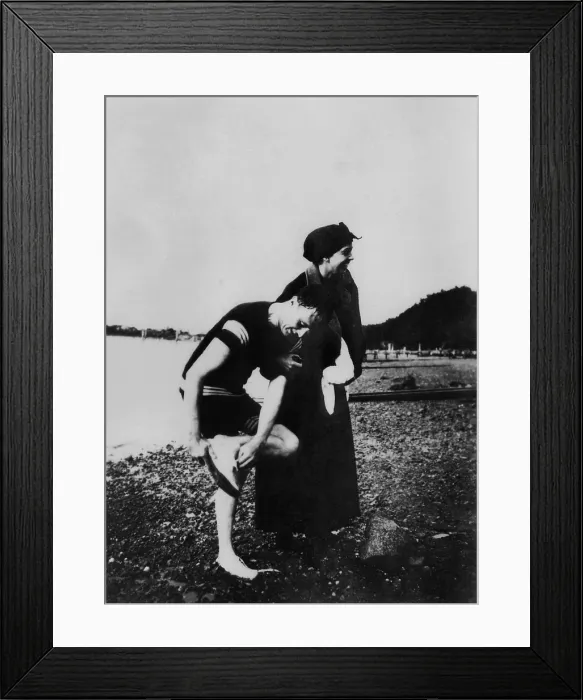 Framed Print : Franklin and Eleanor Roosevelt at Campobello Island in 1920. Franklin, in a bathing suit, appears to be coming in from a swim in the cold waters of the Bay of Fundy Framed Print : Franklin and Eleanor Roosevelt at Campobello Island in 1920. Franklin, in a bathing suit, appears to be coming in from a swim in the cold waters of the Bay of Fundy