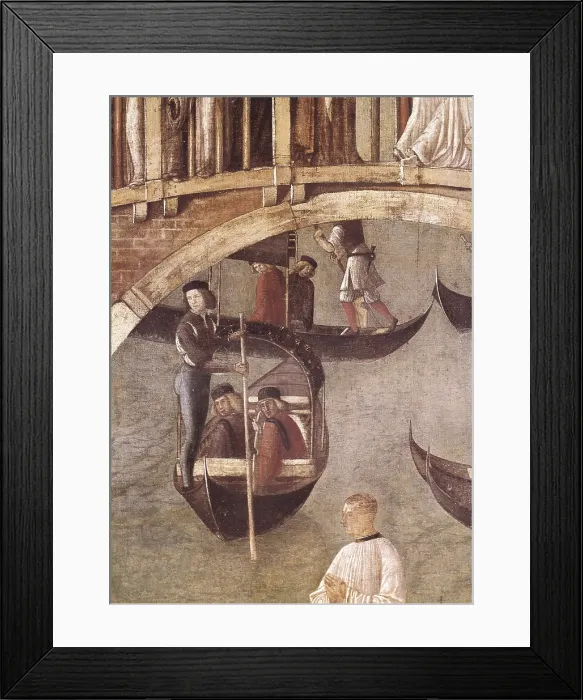 Framed Print : BELLINI, Gentile (1429-1507). Miracle of the Cross on San Lorenzo Channel. ca. 1500. Detail with gondoliers. Renaissance art. Cinquecento. Venetian school. Oil on canvas. ITALY