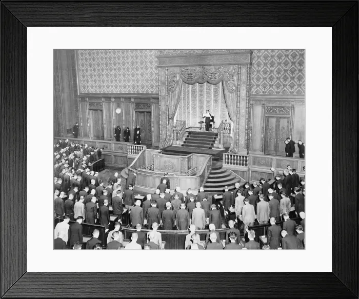Framed Print : Emperor Hirohito (1901-1989) standing opening the 90th session of the Japanese Diet in June 20, 1946