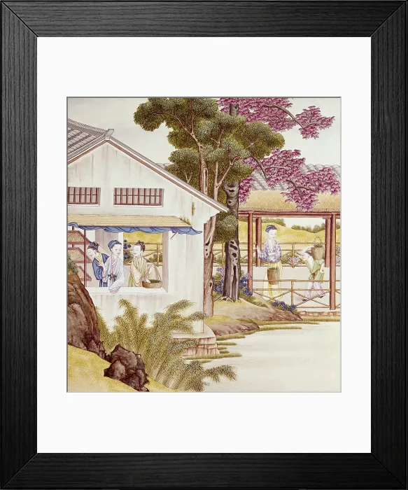 Framed Print : Everyday life scene. Illustration on rice paper. Chinese art. Engraving. UNITED STATES OF AMERICA. Philadelphia. Free Library of Philadelphia