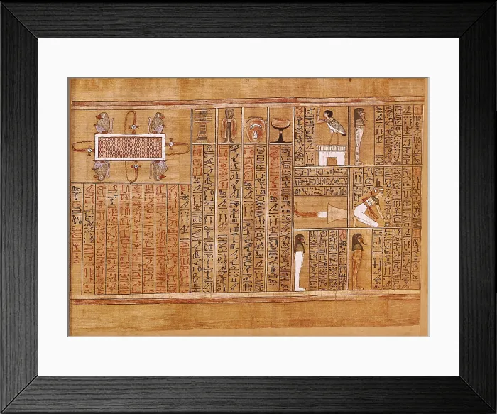 Framed Print : Book of the Dead or Papyrus of Any. ca. 1275 BC. 19th Dynasty. From left to right, the lake of fire, amulets and the protectors of the tomb. Egyptian art. New Kingdom. Painting