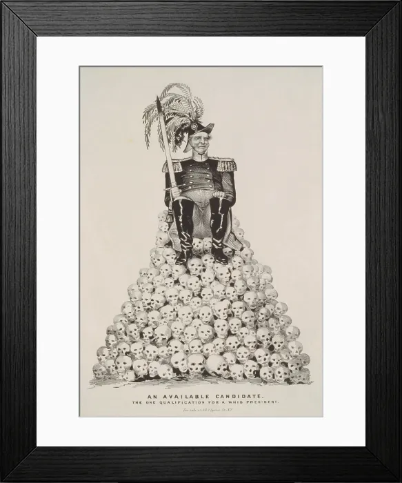 Framed Print : Anti-Whig cartoon of 1848, depicting a military uniformed 'available candidate, ' referring to the two victorious generals of the recently concluded Mexican War, Gen