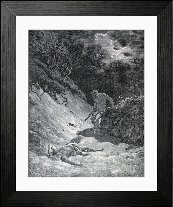Framed Print : Dore, Paul Gustave (1832-1883). La Sainte Bible. 1866. Death of Abel by his brother Cain. Engraving. - J. Bedmar / Iberfoto / Everett Collection (375634)**US SALES ONLY** Framed Print : Dore, Paul Gustave (1832-1883). La Sainte Bible. 1866. Death of Abel by his brother Cain. Engraving. - J. Bedmar / Iberfoto / Everett Collection (375634)**US SALES ONLY**
