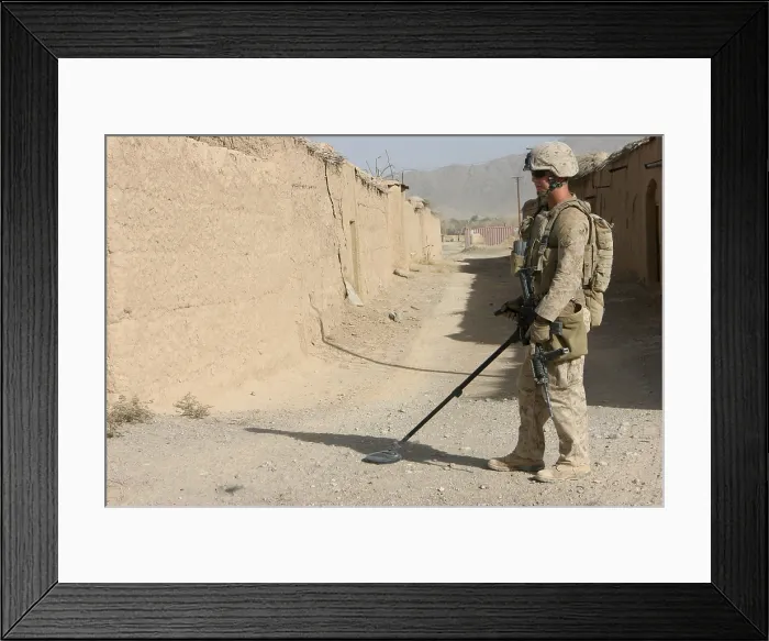 Framed Print : U.S. Marine sweeping for improvised explosive devices in Now Zad Afghanistan Oct. 5 2008. Photo by:Everett Collection(BSLOC_2011_6_52)