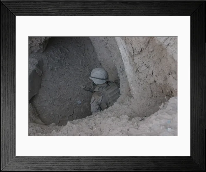 Framed Print : U.S. Marine in a suspected enemy passageway near Now Zad Afghanistan Oct. 5 2008. Photo by:Everett Collection(BSLOC_2011_6_53)