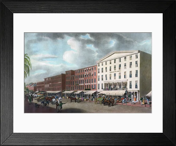 Framed Print : Philadelphia. A south east view of Merchants Hotel, north 4th St. Philada, 1840s