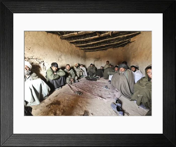 Framed Print : Suspected Taliban detainees held for questioning by Afghan National Army soldiers in Badula Qulp Helmand province Afghanistan Feb