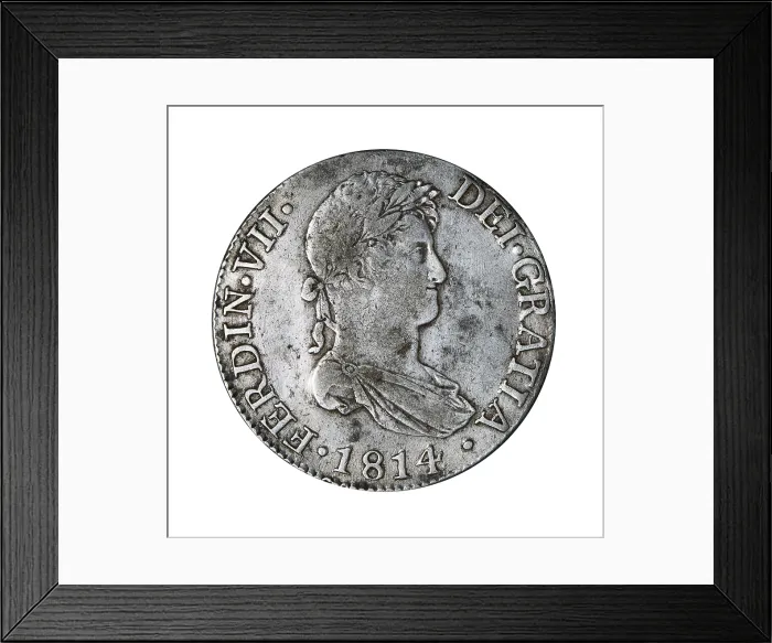 Framed Print : 8 'reales' silver coin from Ferdinand VII's reign. Coined in CAdiz in 1814. Coin. - J. Bedmar / Iberfoto / Everett Collection (269972)**US SALES ONLY**