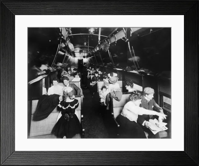 Framed Print : Passengers in an American Pullman railroad car in 1905. At the car's rear are two African American Pullman porters. LC-USZ62-100217 Framed Print : Passengers in an American Pullman railroad car in 1905. At the car's rear are two African American Pullman porters. LC-USZ62-100217
