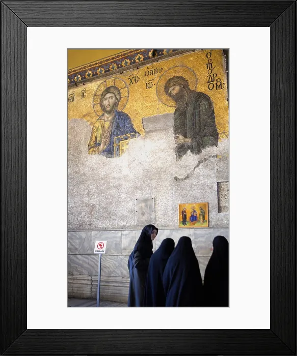 Framed Print : Deesis Mosaic. 13th c. TURKEY. Istanbul. Hagia Sophia (Basilica of St. Sophia). Detail of Jesus Christ and Saint John the Baptist
