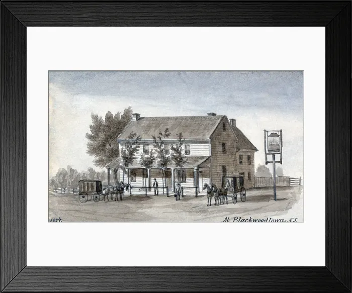 Framed Print : A tavern with horse-drawn carriages at Blackwoodtown, N.J. Watercolor by Augustus Kollner. 1851 Framed Print : A tavern with horse-drawn carriages at Blackwoodtown, N.J. Watercolor by Augustus Kollner. 1851