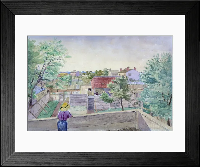 Framed Print : Washington, D.C. overlooking the backyard and adjacent neighborhood, and showing children standing on balconies. Watercolor by Montgomery C. Meigs, 1850 Framed Print : Washington, D.C. overlooking the backyard and adjacent neighborhood, and showing children standing on balconies. Watercolor by Montgomery C. Meigs, 1850
