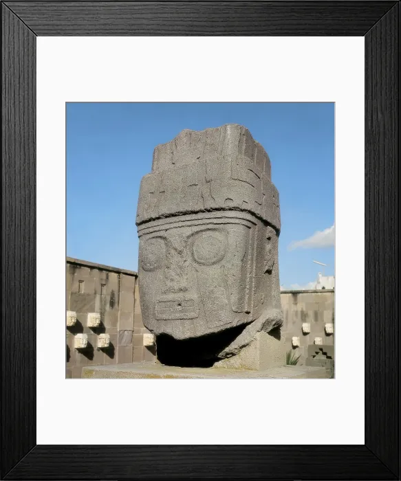 Framed Print : BOLIVIA. Tiahuanaco. Sculpted head, 8th-10th c. A.D. Tihuanaco culture. Sculpture on rock. - Ricatto / Iberfoto / Everett Collection (291364)**US SALES ONLY**