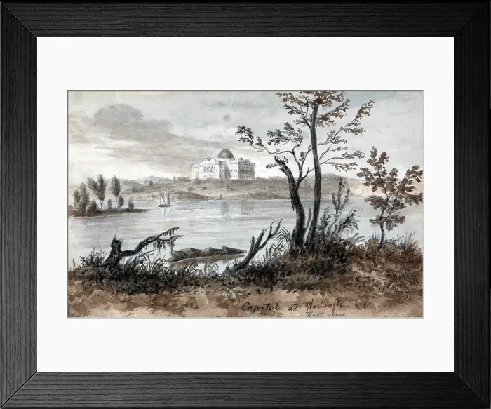 Framed Print : Washington D.C. West view of the Capitol. Watercolor by Augustus Kollner. 1839