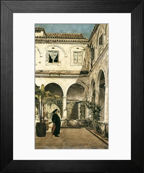 Framed Print : VINIEGRA Y LASSO, Salvador (1862-1915). Courtyard of the convent of San Francisco in Cadiz. 1881