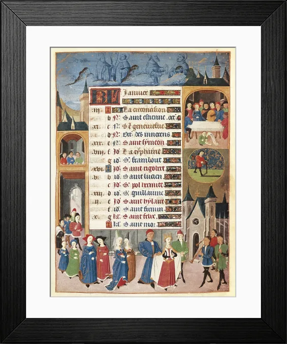 Framed Print : ADELAIDA DE SABOYA, Maestro de(15th c.); JEAN ROLIN, Maestro de(15th c.). The Hours of Adelaide of Savoy, Duchess of Burgundy. 1460-1465. January Framed Print : ADELAIDA DE SABOYA, Maestro de(15th c.); JEAN ROLIN, Maestro de(15th c.). The Hours of Adelaide of Savoy, Duchess of Burgundy. 1460-1465. January
