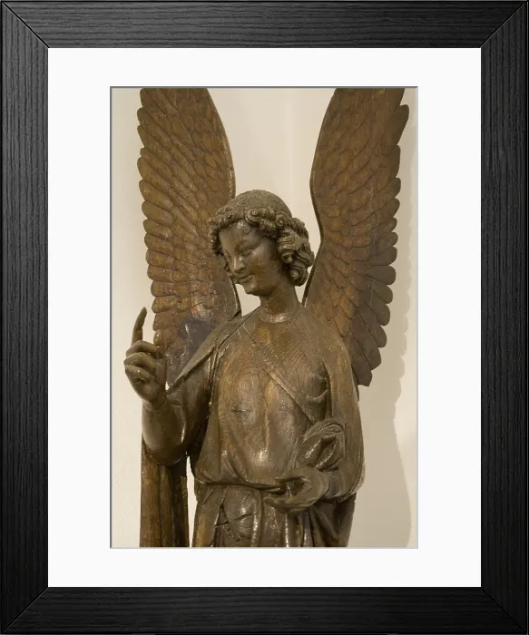 Framed Print : One sculpture from the group known as 'Anges d'Humbert'. Late 13th century. Gothic art. Sculpture on wood. FRANCE. Arras. Musee des beaux-arts Framed Print : One sculpture from the group known as 'Anges d'Humbert'. Late 13th century. Gothic art. Sculpture on wood. FRANCE. Arras. Musee des beaux-arts