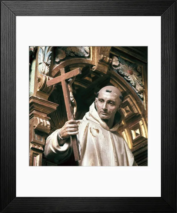 Framed Print : PEREIRA, Manuel (1614-1667). Saint Bruno. 17th c. SPAIN. Burgos. Carthusian monastery of Santa Maria de Miraflores. Detail. Baroque art. Sculpture on wood