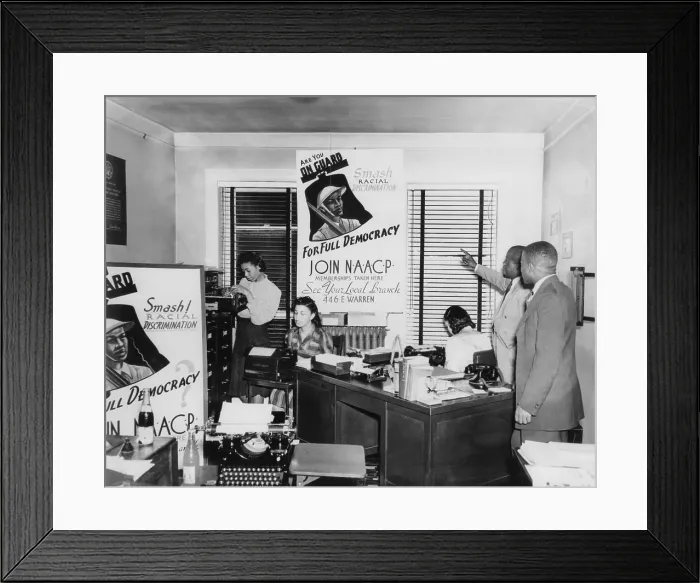 Framed Print : Interior view of NAACP branch office in Detroit, Michigan, showing NAACP membership drive posters picture an African American soldier