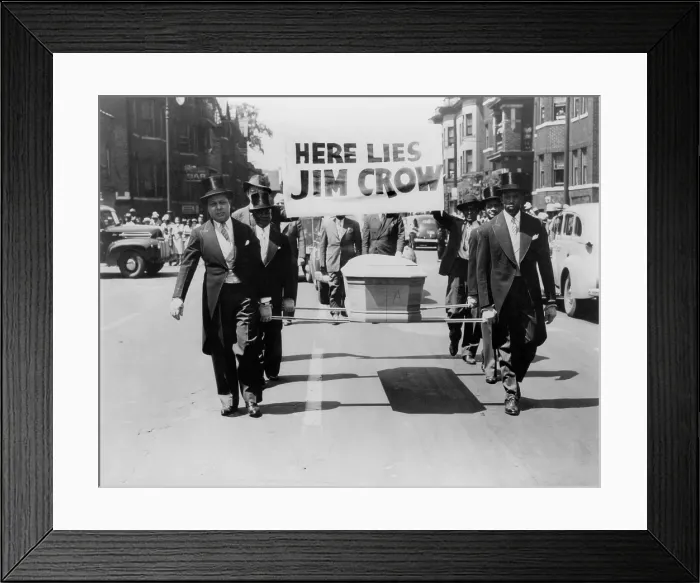 Framed Print : Civil rights demonstration in a NAACP Detroit branch PARADE FOR VICTORY, 1944. Six African American men in top haps and tails, carry a coffin with the sign, HERE LIES JIM CROW Framed Print : Civil rights demonstration in a NAACP Detroit branch PARADE FOR VICTORY, 1944. Six African American men in top haps and tails, carry a coffin with the sign, HERE LIES JIM CROW