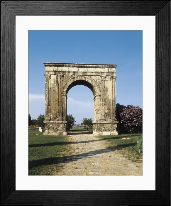 Framed Print : Bera's Arch. 1st c. BC. SPAIN. Roda de Bar. Triumphal Arch, restored in 2nd c. AD over the Via Augusta by Lucius Licinius Sura. Roman art. Early Empire. Architecture