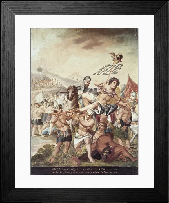 Framed Print : Battle of Otumba. Cortes troops defeated Aztec army, 1520. Painting. SPAIN. Madrid. America's Museum. - CAGP / Iberfoto / Everett Collection (514985)**US SALES ONLY** Framed Print : Battle of Otumba. Cortes troops defeated Aztec army, 1520. Painting. SPAIN. Madrid. America's Museum. - CAGP / Iberfoto / Everett Collection (514985)**US SALES ONLY**