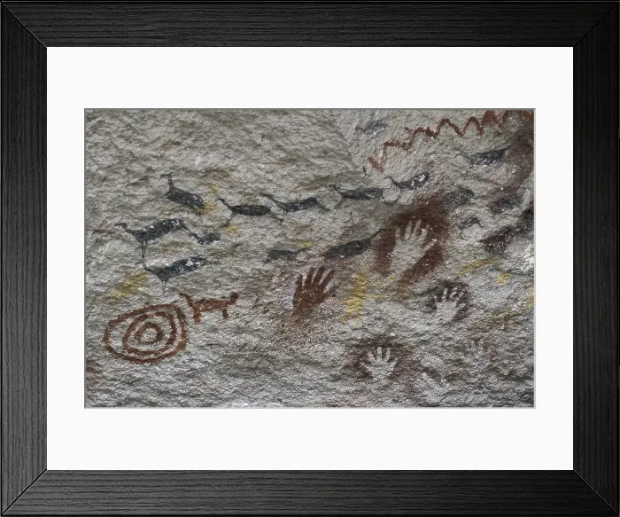 Framed Print : ARGENTINA. SANTA CRUZ. Perito Moreno. Cave of the Hands. Cave painting depicting hands, guanacos and geometric figures (11000-7500 BC). Neolithic art. Cave
