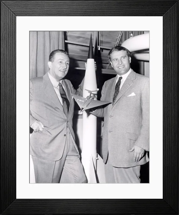 Framed Print : Dr. Werhner von Braun with Walt Disney. Von Braun worked with Disney Studios as a technical director, making three films about space exploration for television in 1954