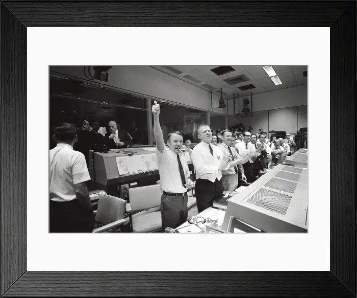 Framed Print : Apollo 13 Flight Directors applaud the successful splashdown of the Command Module