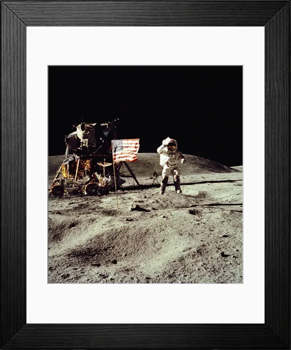 Framed Print : Apollo 16 Astronaut salutes the US flag on the Moon. July 21-24, 1971