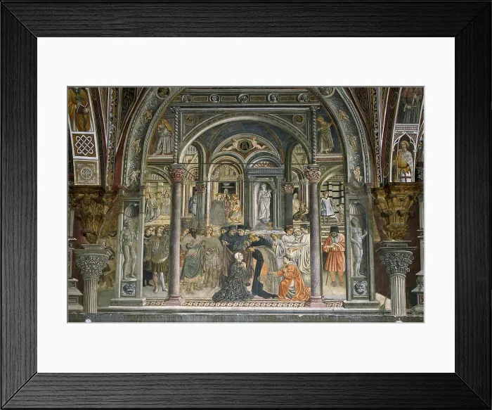 Framed Print : PRIAMO DELLA QUERCIA (c. 1374-1438). Investiture of the Rector of the Hospital. 1442. ITALY. Siena. Ospedale di Santa Maria della Scala (Santa Maria della Scala Hospital)