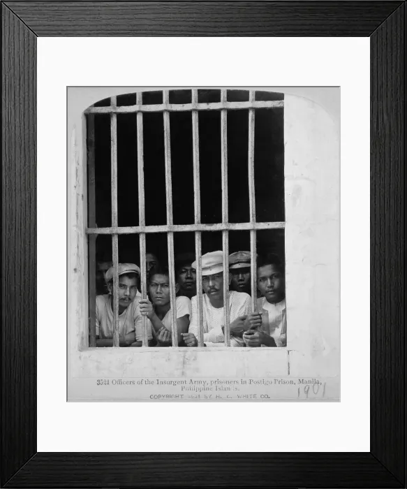 Framed Print : Officers of the Philippines Insurgent Army imprisoned in Postigo Prison Manila Philippine Islands. 1901