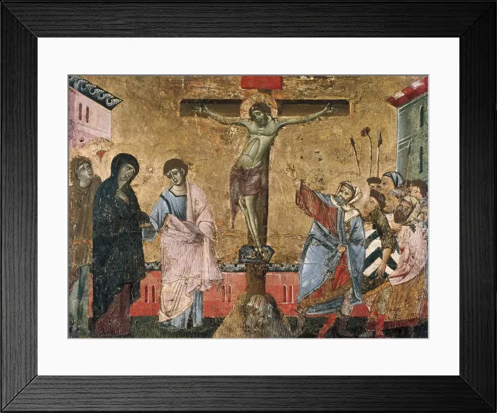 Framed Print : Guido da Siena, School (13th century). Crucifixion of Jesus. 13th c. Romanesque art. Painting. ITALY. Siena. Pinacoteca Nazionale di Siena Framed Print : Guido da Siena, School (13th century). Crucifixion of Jesus. 13th c. Romanesque art. Painting. ITALY. Siena. Pinacoteca Nazionale di Siena